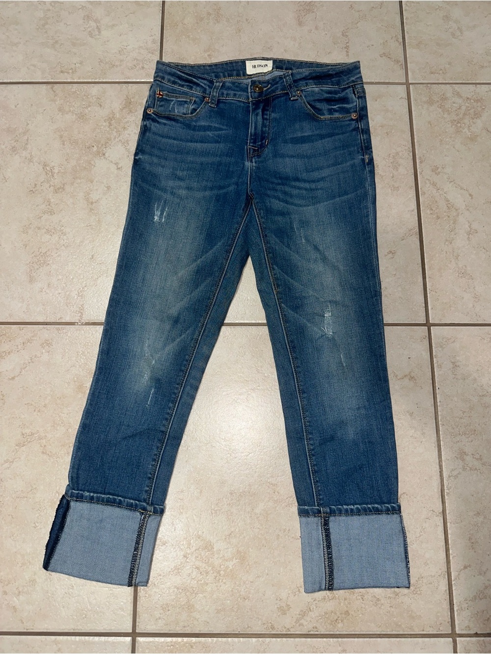 Hudson Girls Skinny Cuffed Jeans Light Wash Denim Size 14